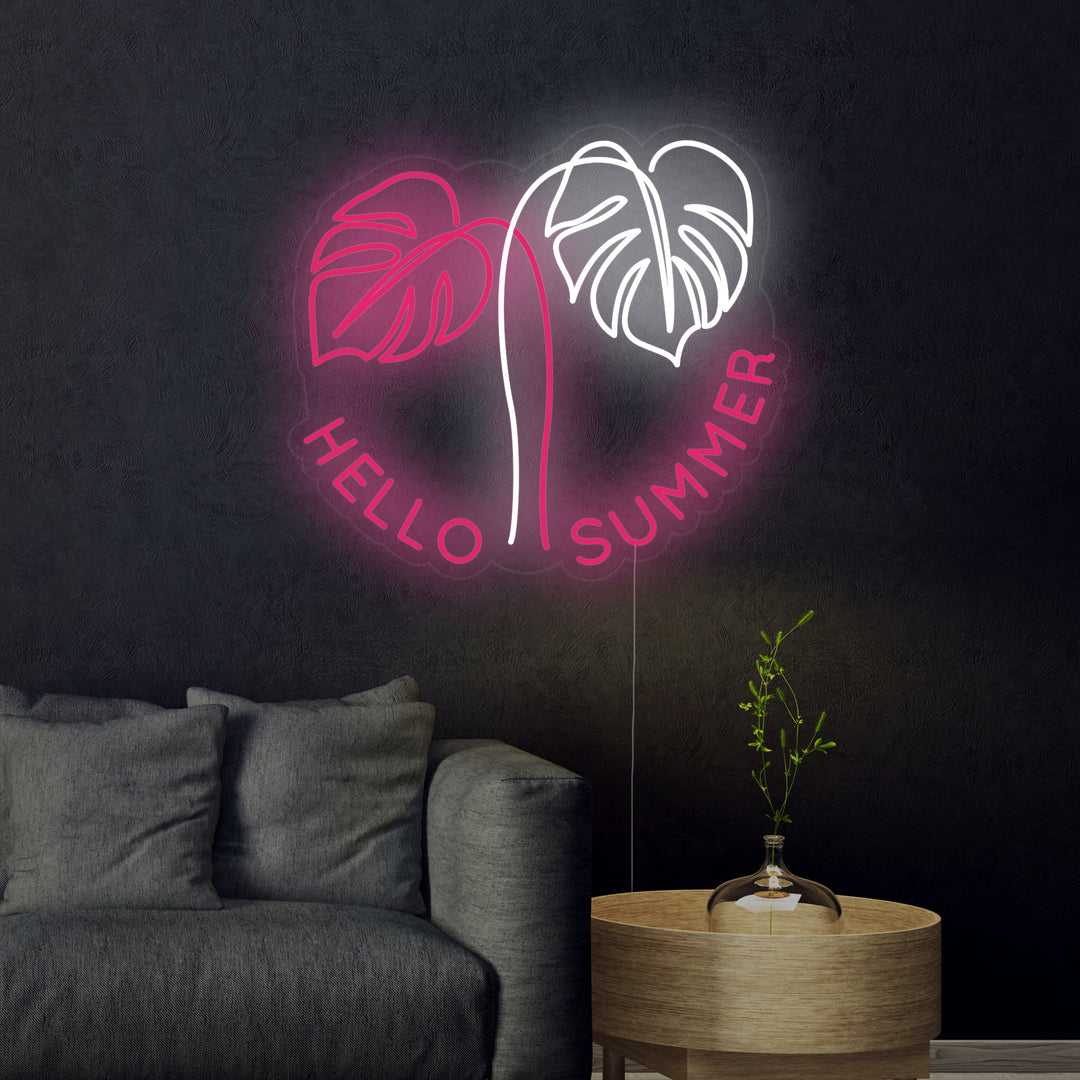 "Hello Summer, Palme" Neonskilt