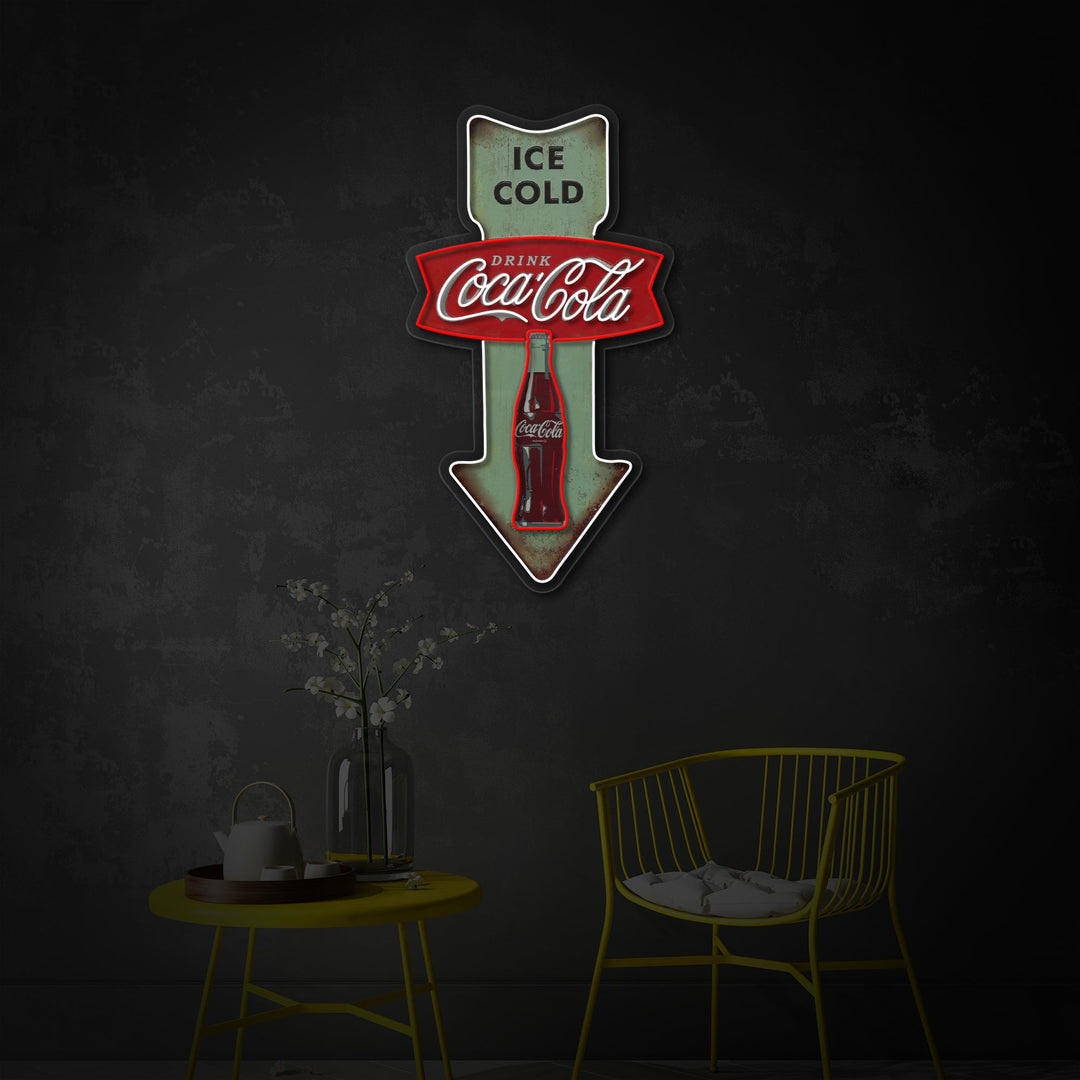 "Ice Cold Coca Cola, Vintage Diner Arrow" UV-printet LED-neonskilt