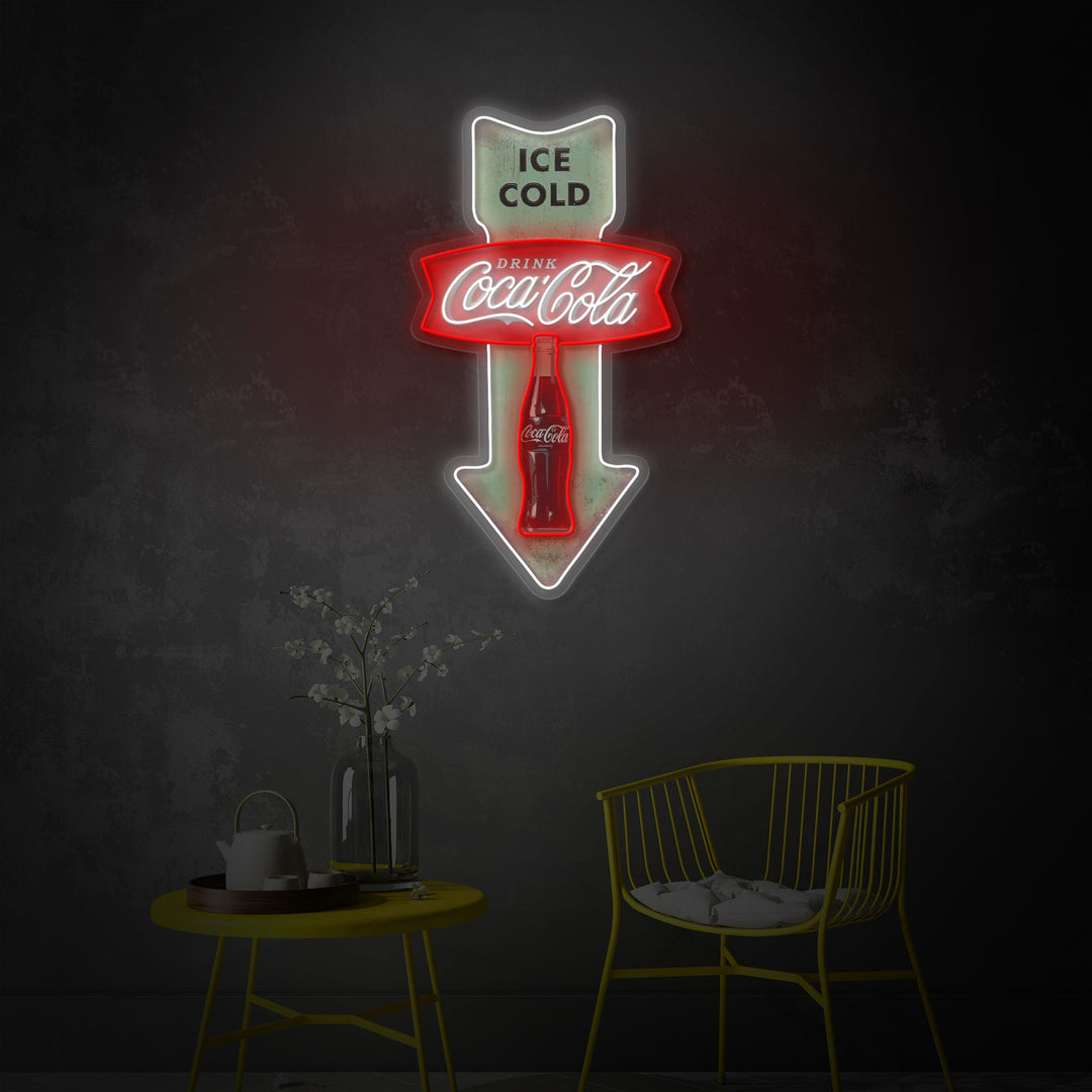 "Ice Cold Coca Cola, Vintage Diner Arrow" UV-printet LED-neonskilt