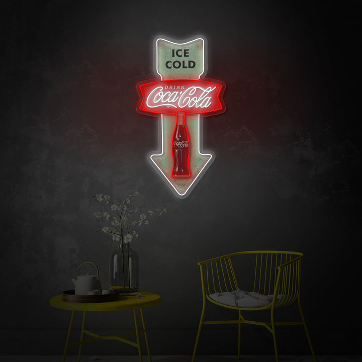 "Ice Cold Coca Cola, Vintage Diner Arrow" UV-printet LED-neonskilt