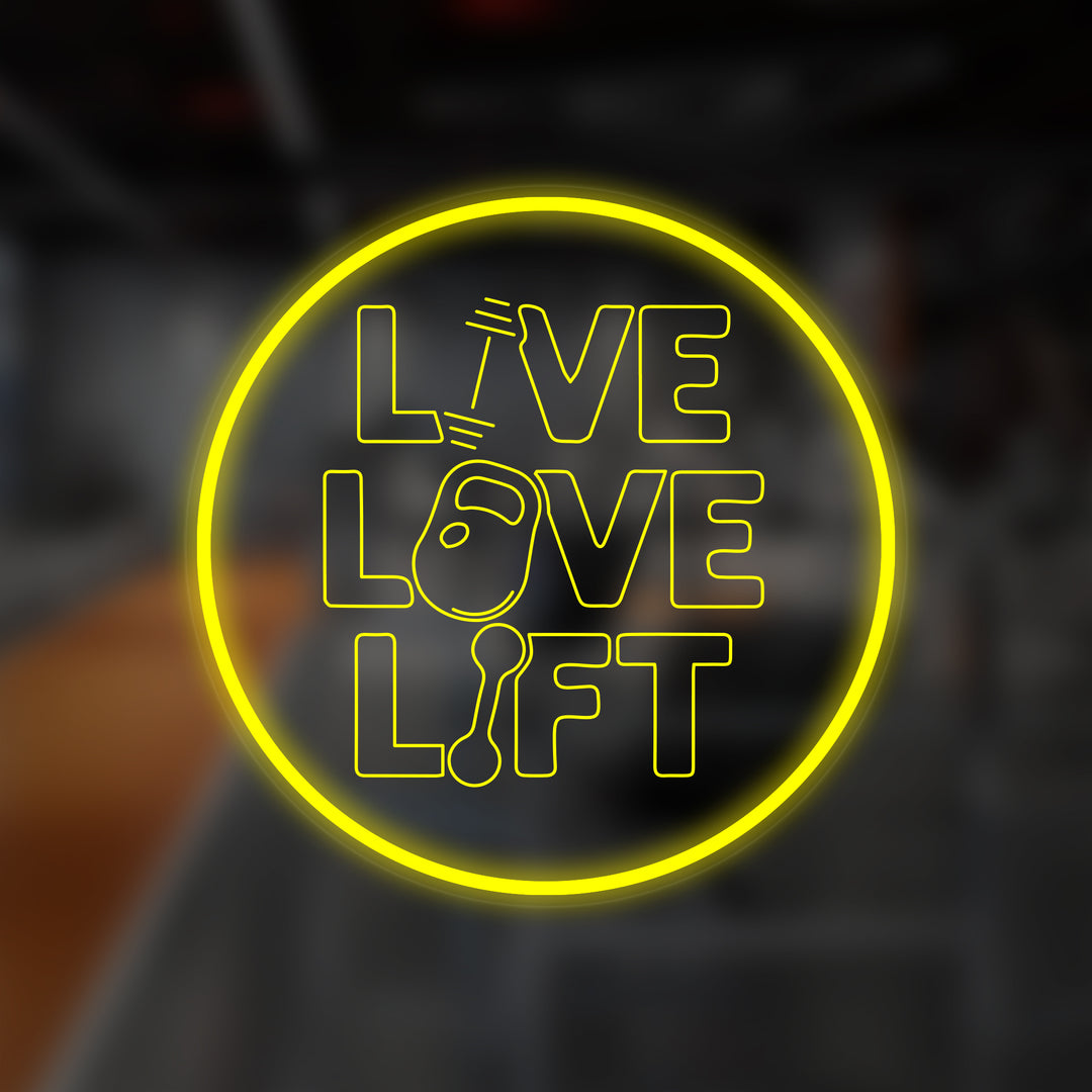 "Live Love Lift" Mini Neon Skilt, Fitnesscenter