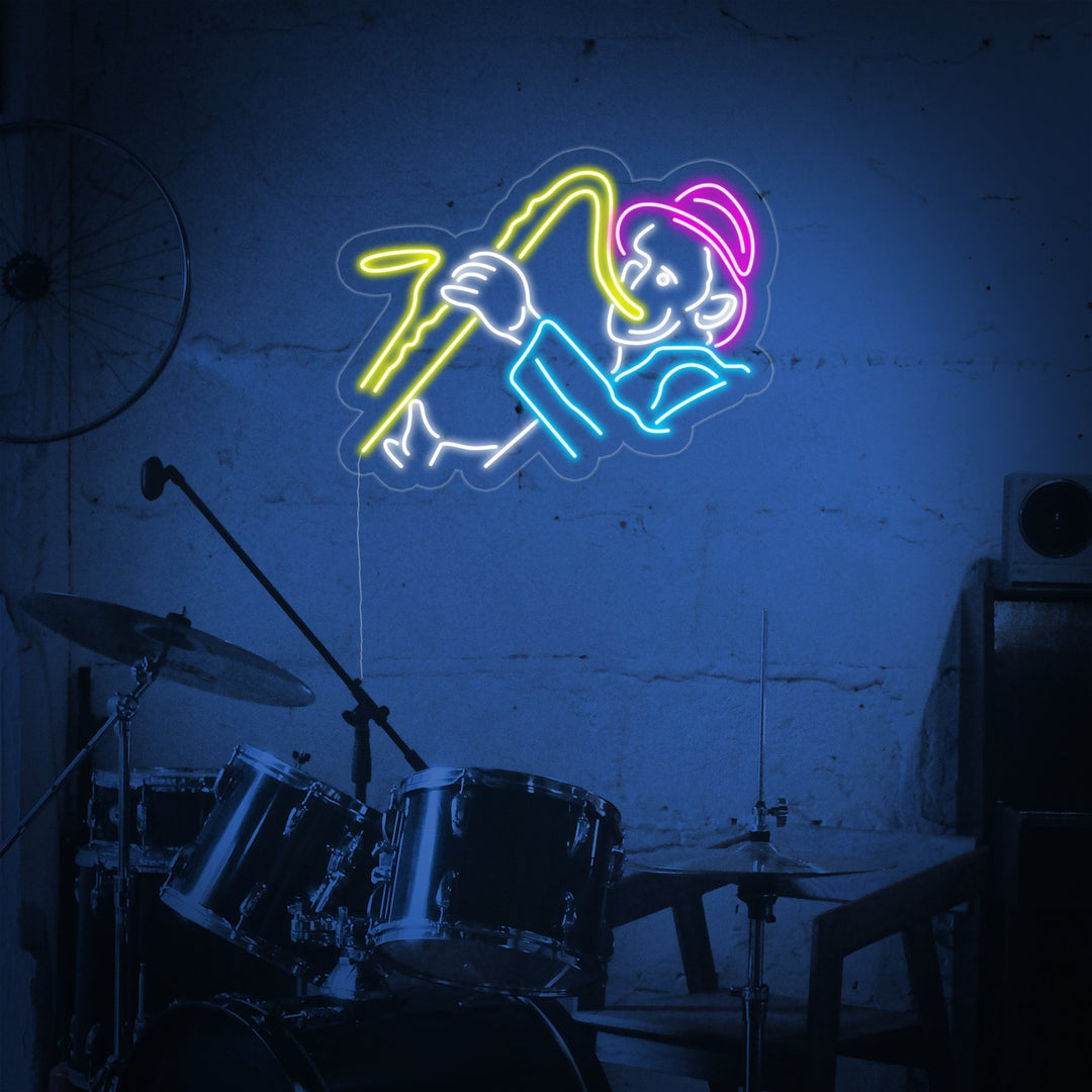 "Mand Med Saxofon" Neonskilt