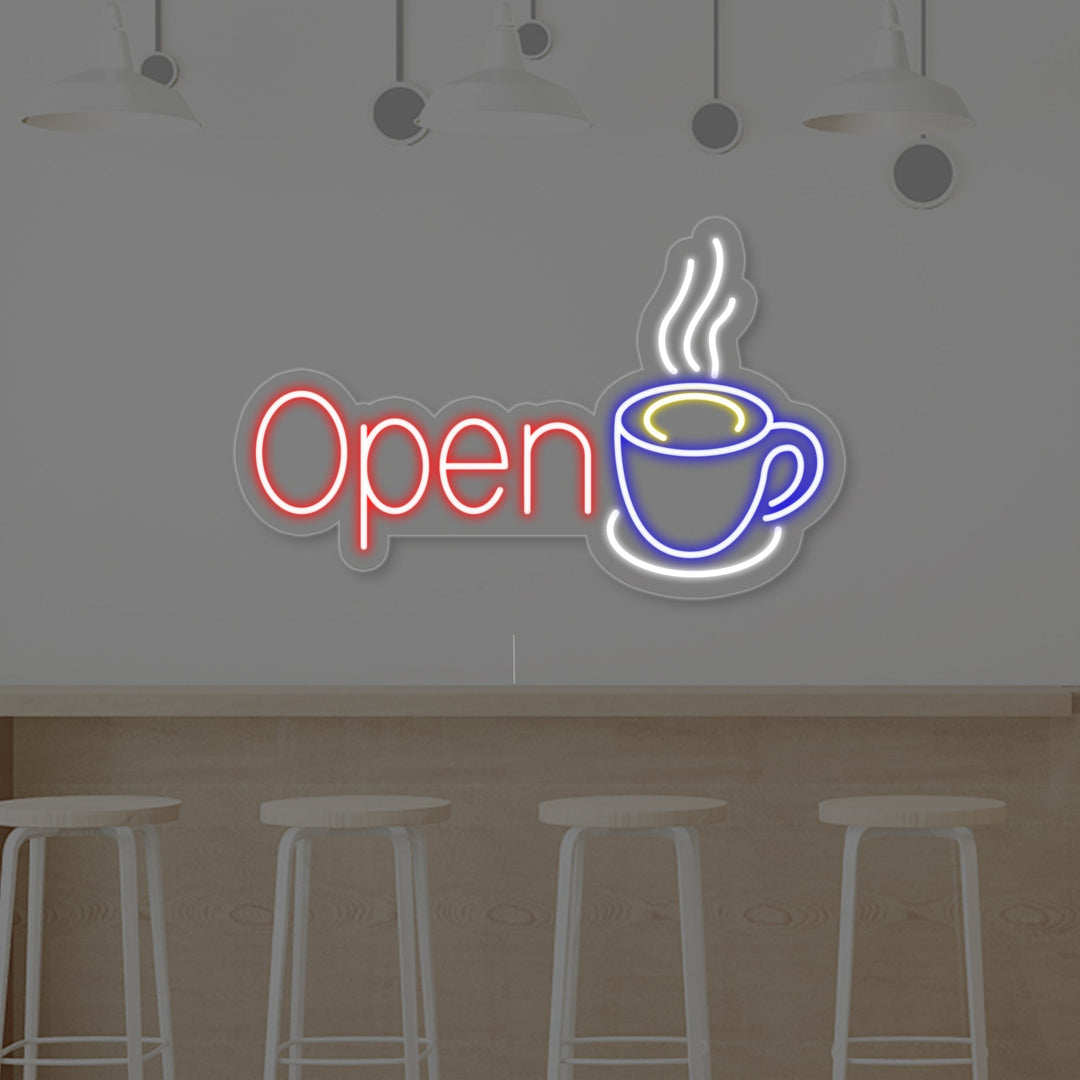 "Open, Kaffekop" Neonskilt