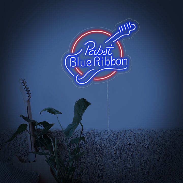 "Pabst Blue Ribbon, Guitar" Neonskilt