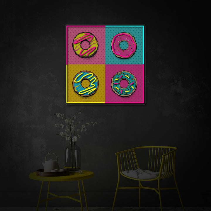 "Pink Blue Donuts Pop Art" UV-printet LED-neonskilt
