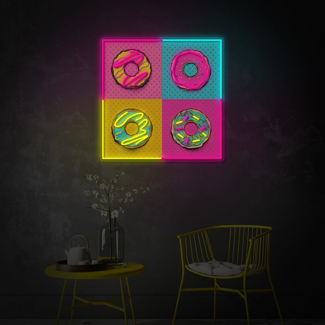 "Pink Blue Donuts Pop Art" UV-printet LED-neonskilt