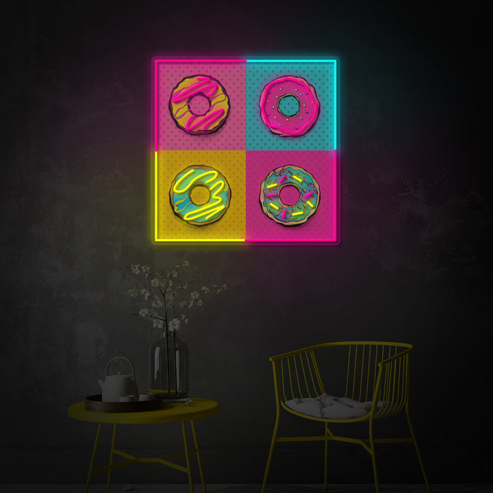 "Pink Blue Donuts Pop Art" UV-printet LED-neonskilt