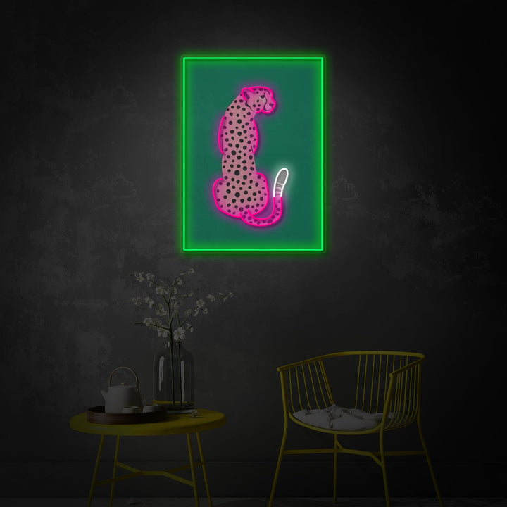 "Pink Leopard Afrikansk Cheetah Tropisk Pop Art" UV-printet LED-neonskilt