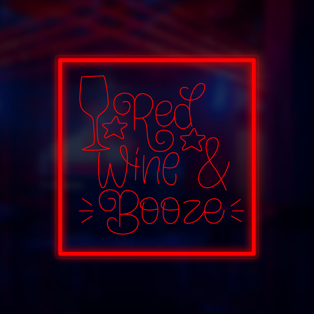 "Red Wine & Booze" Mini Neon Skilt