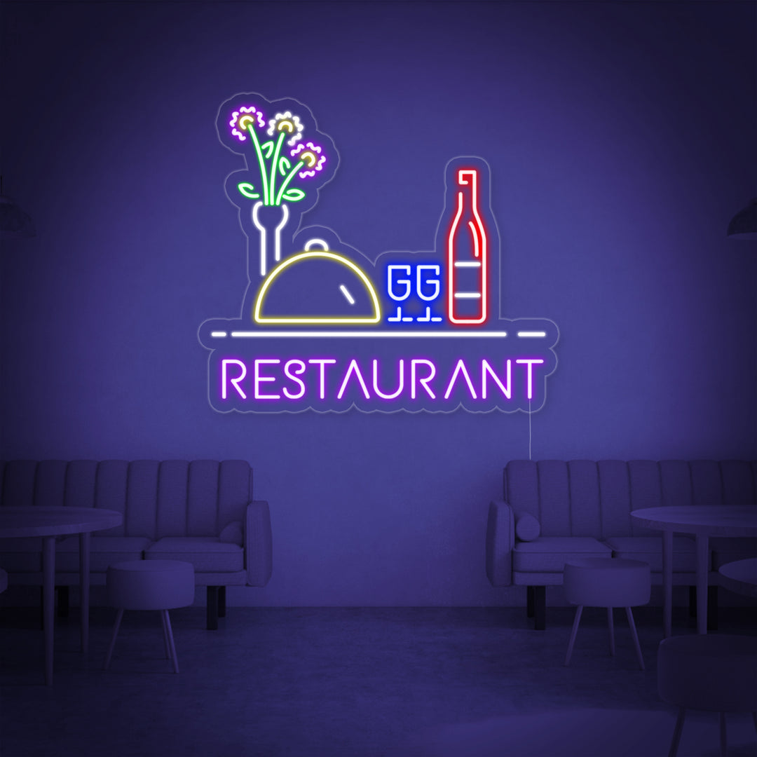 "Restaurant, Vin, Mad" Neonskilt