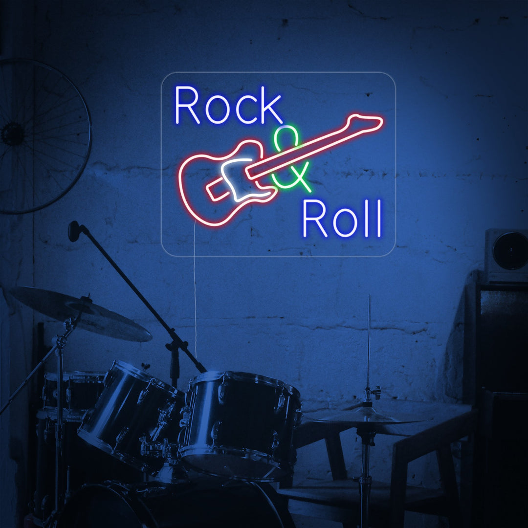"Rock And Roll, Musik, Guitar" Neonskilt