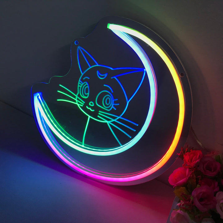 "Sailor Moon Luna, Anime, Drømmende Fargeendring" Neonskilt med spejlbagside