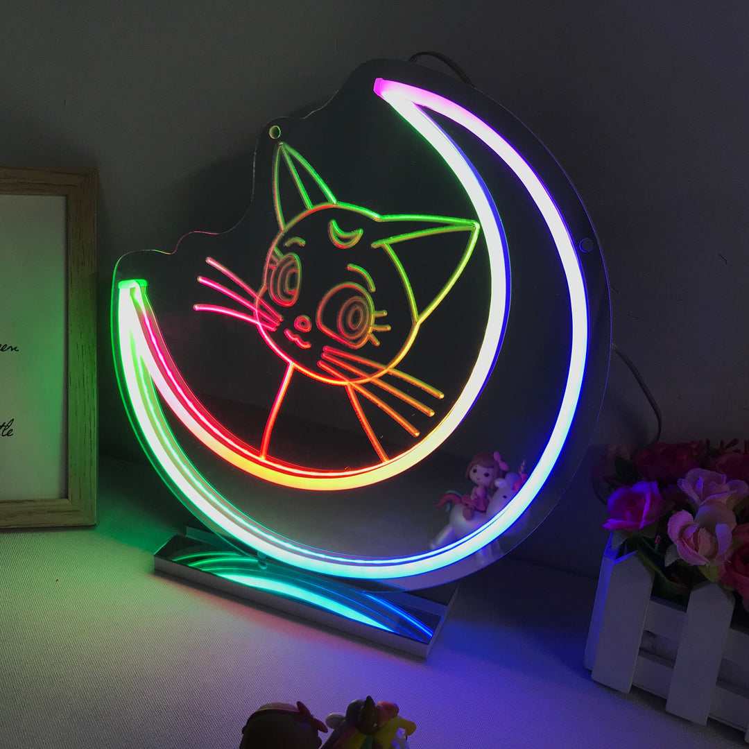 "Sailor Moon Luna, Anime, Drømmende Fargeendring" Neonskilt med spejlbagside
