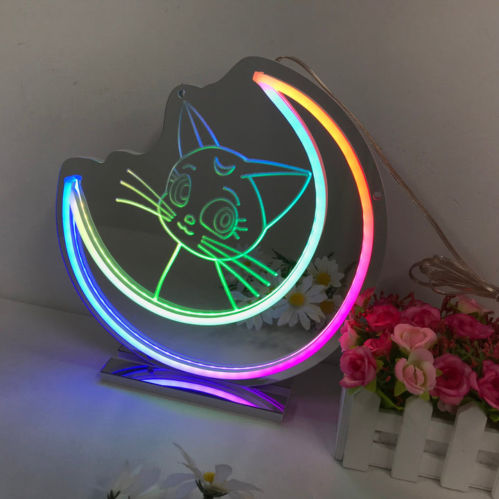 "Sailor Moon Luna, Anime, Drømmende Fargeendring" Neonskilt med spejlbagside