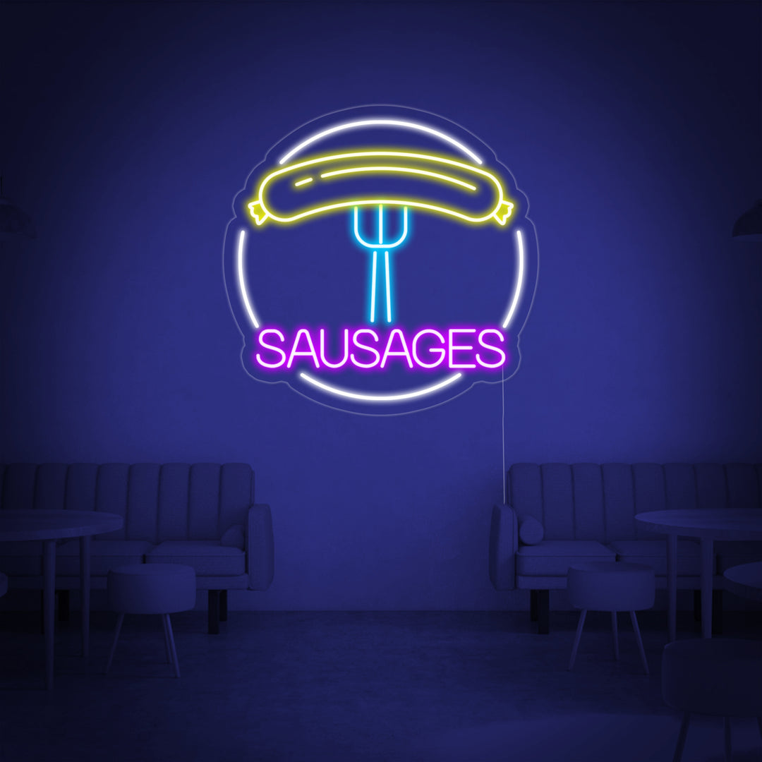"Sausages, pølse, gaffel" Neonskilt