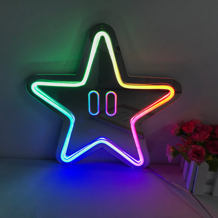 "Femtakket Stjerne, Spil, Drømmende Fargeendring" Neonskilt med spejlbagside