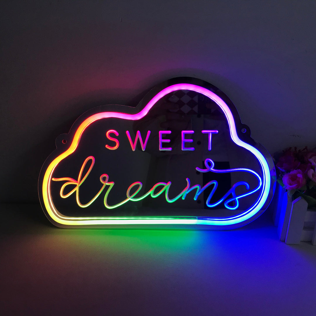 "Sweet Dreams, Drømmende Fargeendring" Neonskilt med spejlbagside