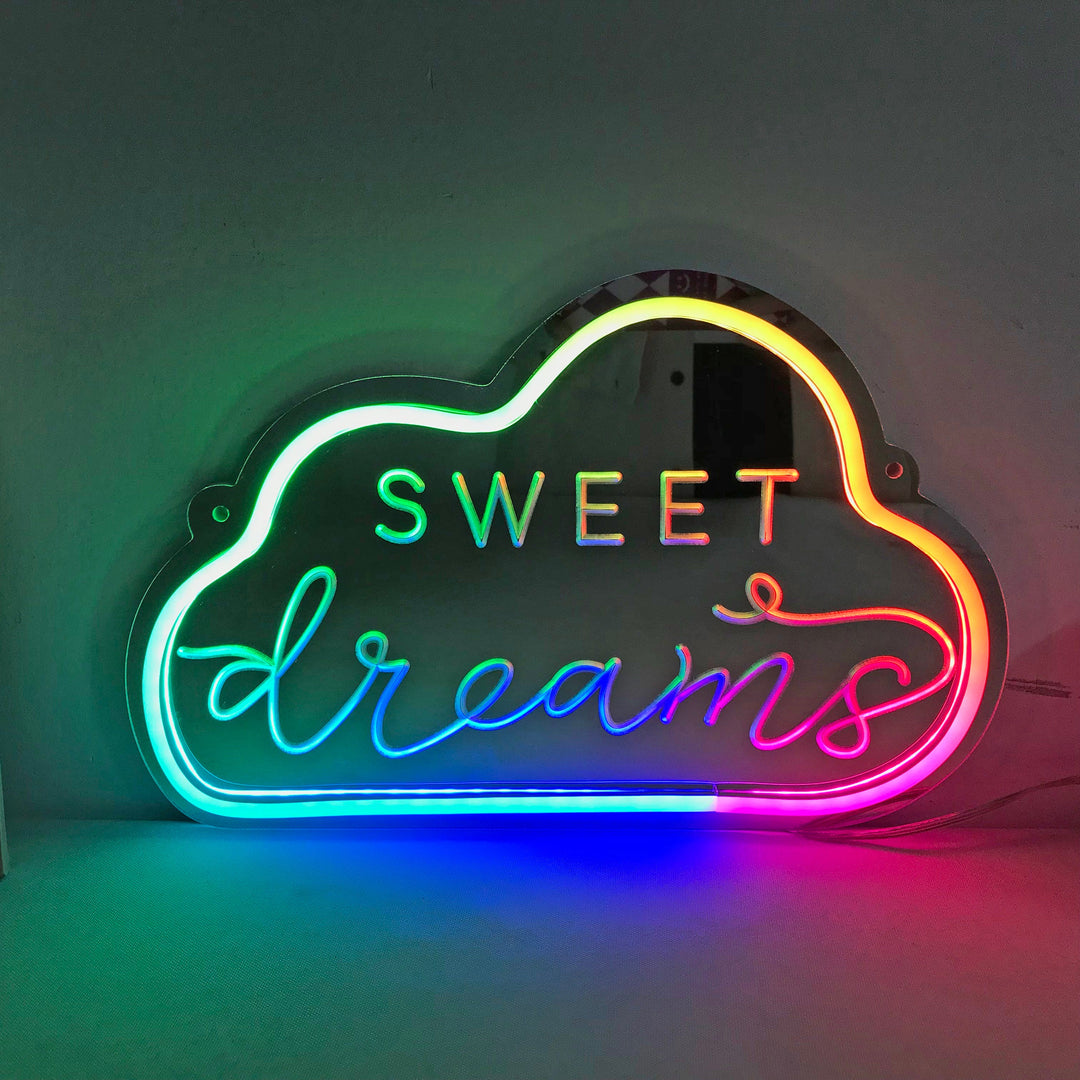 "Sweet Dreams, Drømmende Fargeendring" Neonskilt med spejlbagside
