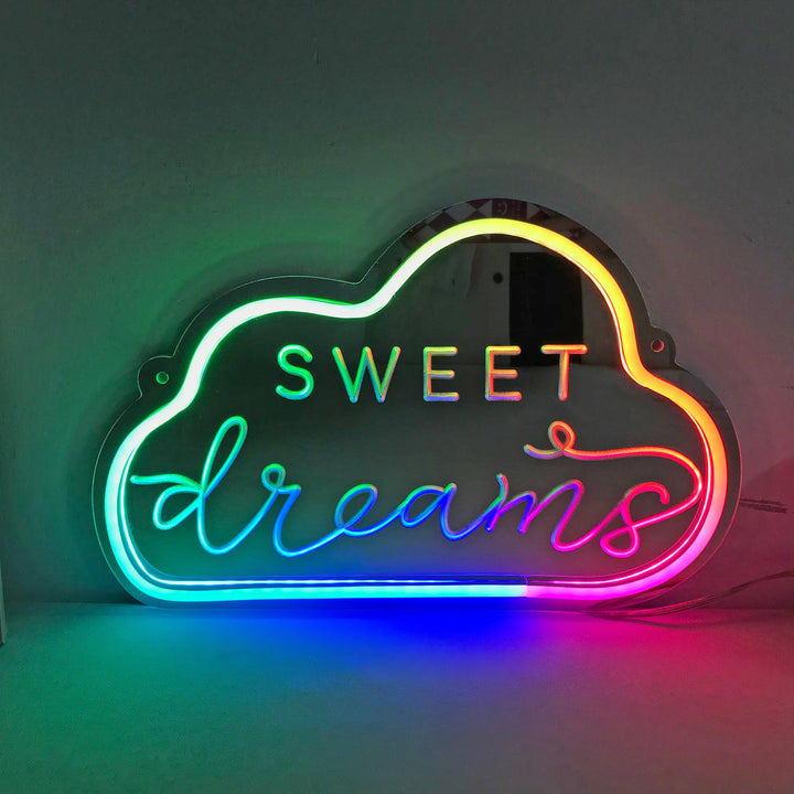 "Sweet Dreams, Drømmende Fargeendring" Neonskilt med spejlbagside