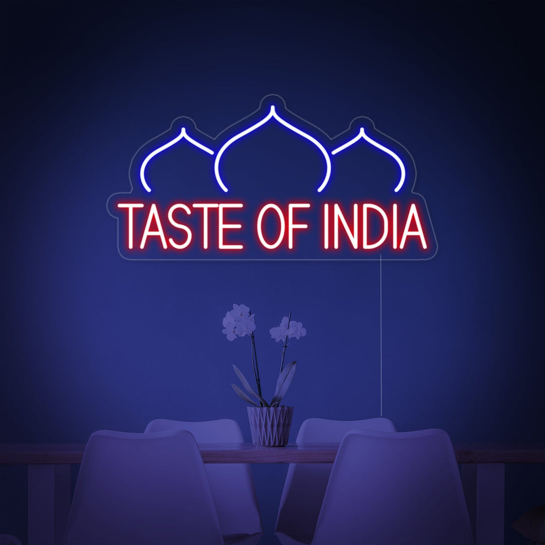 "TASTE OF INDIA, Restaurant, løg" Neonskilt