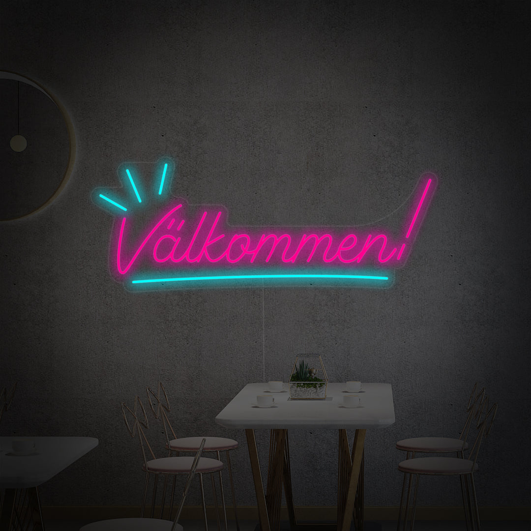 "Valkommen" Neonskilt